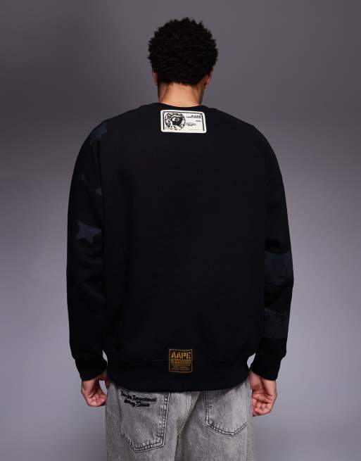 Aape by A Bathing Ape - Felpa oversize nera con ricamo sul petto, 3 di 5