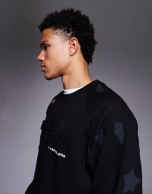 Aape by A Bathing Ape - Felpa oversize nera con ricamo sul petto, 4 di 5