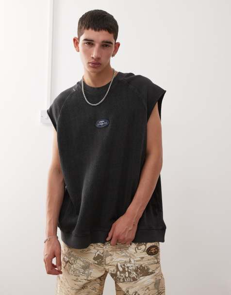 Aape by A Bathing Ape - Felpa senza maniche squadrata in maglia nera slavata - view 1