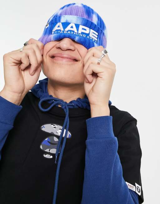 AAPE By A Bathing Ape – Fioletowa prążkowana czapka beanie z efektem tie-dye