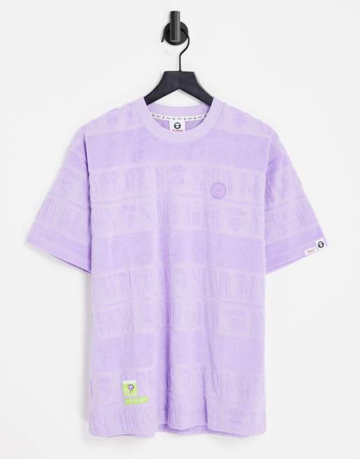 AAPE By A Bathing Ape – Fioletowy T-shirt z żakardowego materiału frotté