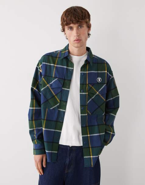 Aape by A Bathing Ape oversized flannel shirt in blue and green