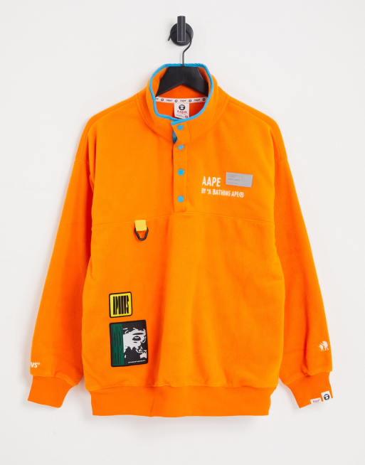 AAPE by A Bathing Ape- Fleecejack met drukknopen in oranje
