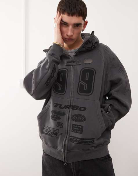 Aape By A Bathing Ape - Forvasket mørkegrå hættetrøje i motocross-stil - view 1