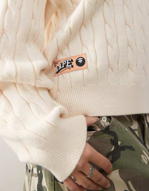 AAPE By A Bathing Ape - Gebreid sweatshirt met logo in ivoorkleur, 4 van 4