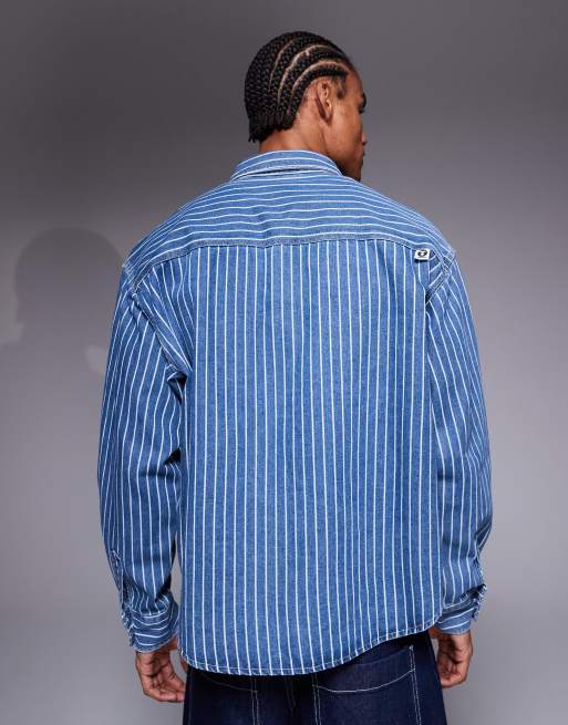 Aape By A Bathing Ape - Gestreept denim overhemd met lange mouwen in blauw en wit, 3 van 5