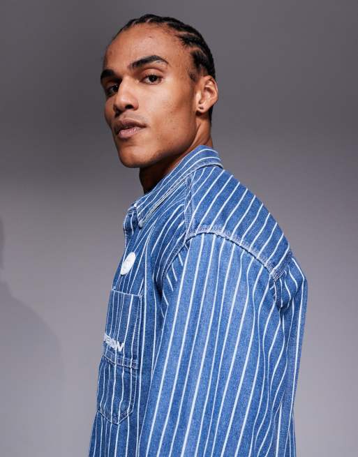 Aape By A Bathing Ape - Gestreept denim overhemd met lange mouwen in blauw en wit, 4 van 5