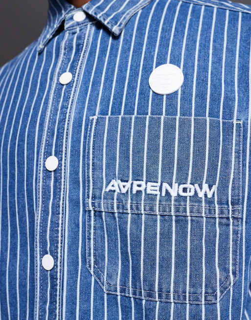 Aape By A Bathing Ape - Gestreept denim overhemd met lange mouwen in blauw en wit, 5 van 5