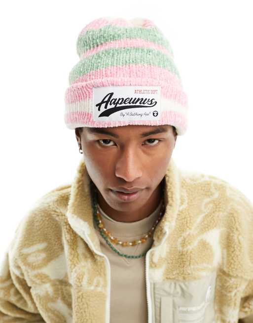AAPE By A Bathing Ape - Gestreepte beanie in roze