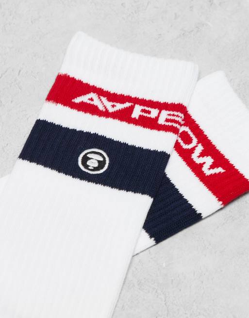 AAPE By A Bathing Ape – Gestreifte Socken in Weiß mit Logo, 3 von 3