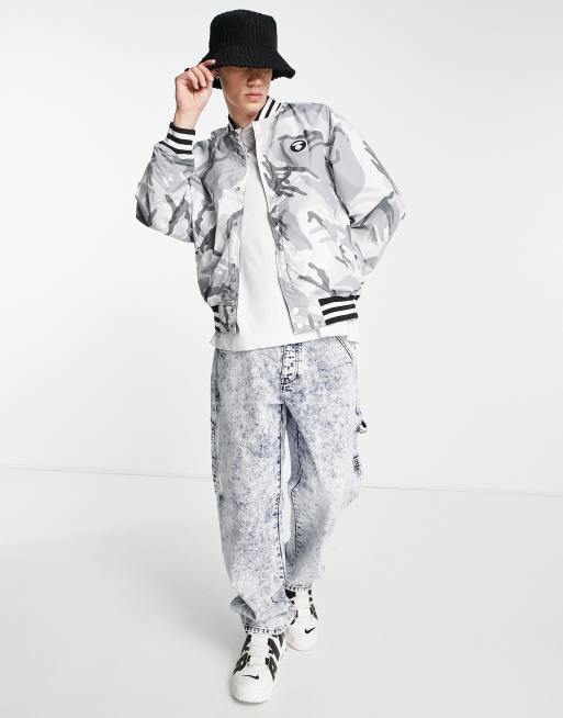 AAPE By A Bathing Ape - Giacca bomber blu navy stile college, 3 di 4
