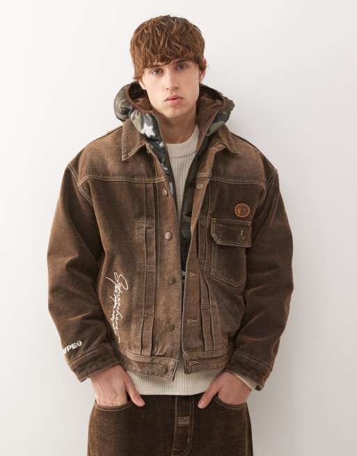 Aape by A Bathing Ape - Giacca in denim con cappuccio mimetico imbottito multicolore in coordinato