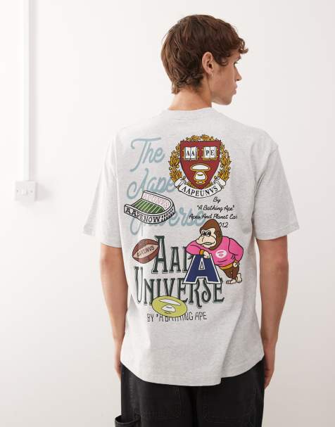 Aape By A Bathing Ape – Grå t-shirt med boxig passform och collegetryck fram- och baktill - view 1