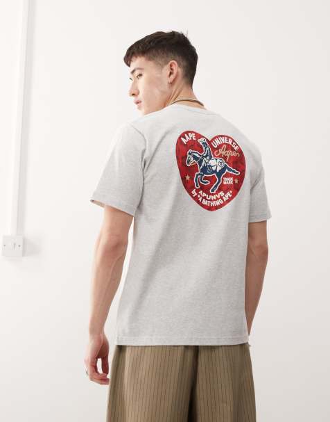 Aape By A Bathing Ape - Gråmeleret T-shirt med rund hals og hjertemærke på ryggen - view 1