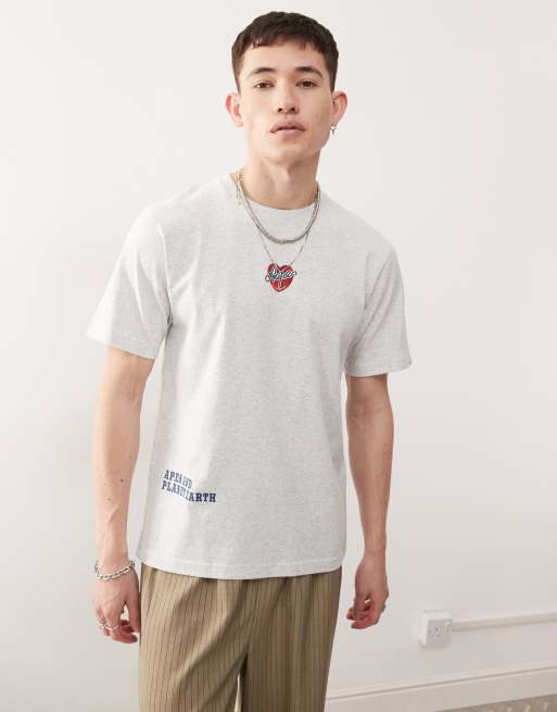 Aape by A Bathing Ape heart back print logo t-shirt in grey marl , 2 of 4