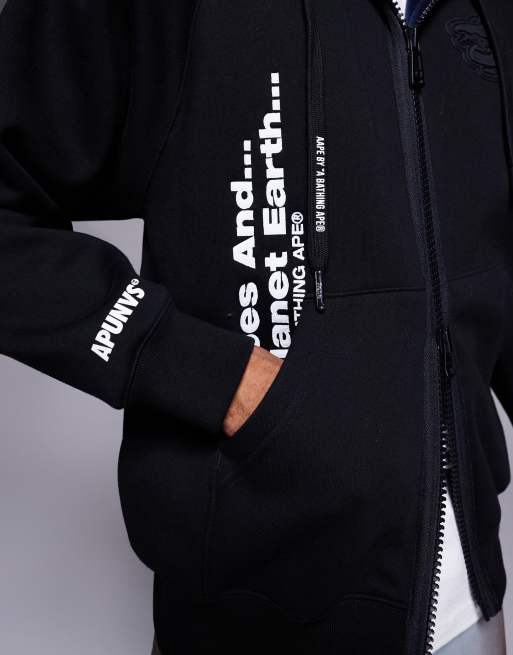 Aape by A Bathing Ape heavyweight zip through hoodie in black, 5 of 5