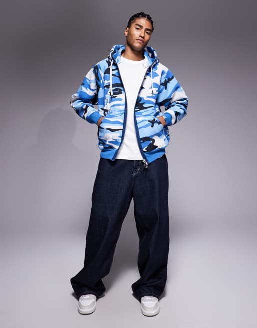 Aape by A Bathing Ape heavyweight zip up hoodie in blue camo print