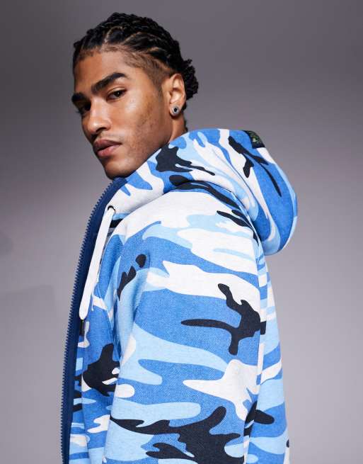 Aape by A Bathing Ape heavyweight zip up hoodie in blue camo print