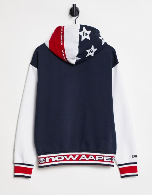 AAPE BY A BATHING APE® - Hollywood - Felpa stile college con cappuccio blu navy, 3 di 4