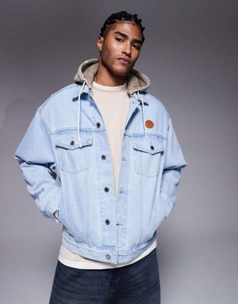 Aape by A Bathing Ape hooded denim jacket in midwash blue with back embroidery - view 1