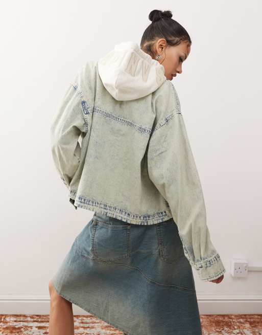 Aape By A Bathing Ape hooded denim shirt in light blue wash