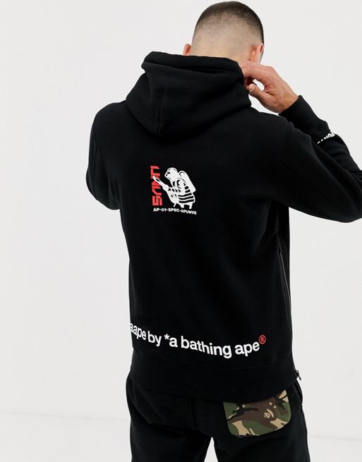 The ape head is printed on the front and back of the hoodie with