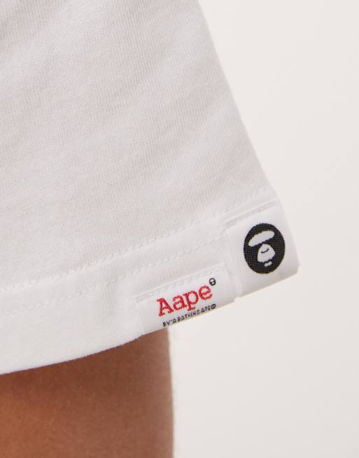 AAPE By A Bathing Ape - Hvid T-shirt med logoprint på bryst og ryg, 5 af 5