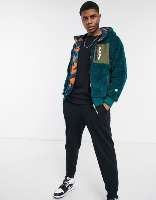 AAPE By A Bathing Ape ice breaker reversible full-zip fleece in green/camo