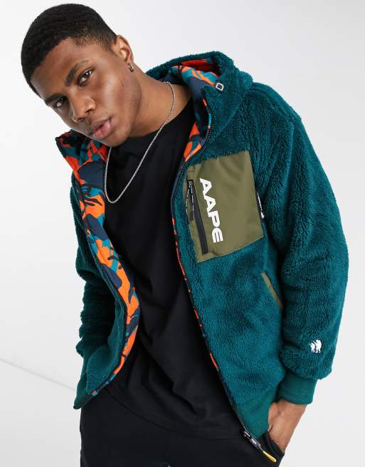 AAPE By A Bathing Ape ice breaker reversible full-zip fleece in green/camo