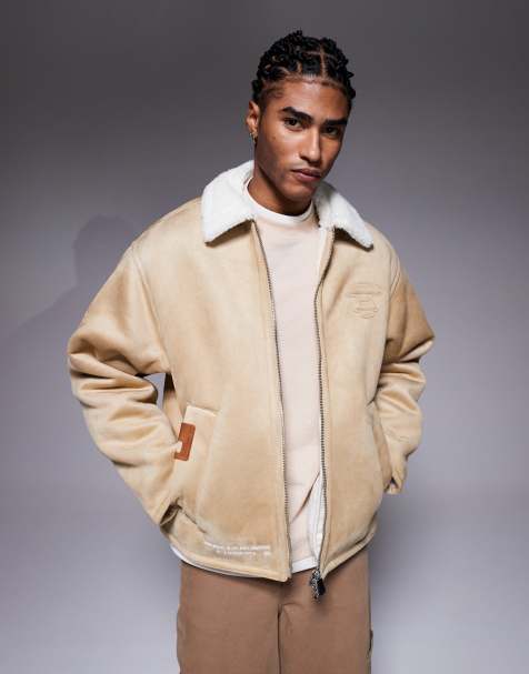 AAPE BY A BATHING APE® – Jacke im Chore-Look aus Wildlederimitat in Beige mit Kunstpelz-Innenfutter - view 1