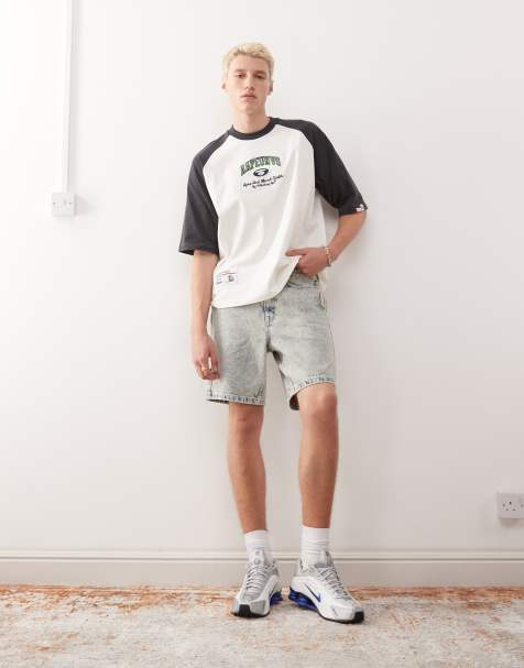 Aape by A Bathing Ape logo denim shorts in light wash 