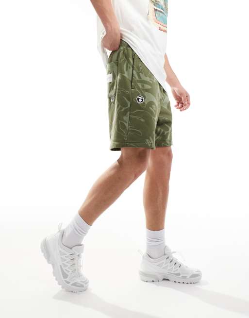 AAPE By A Bathing Ape jersey shorts in green camo print