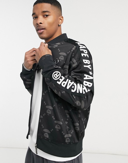 AAPE By A Bathing Ape king kong all-over tonal logo track top in black co-ord