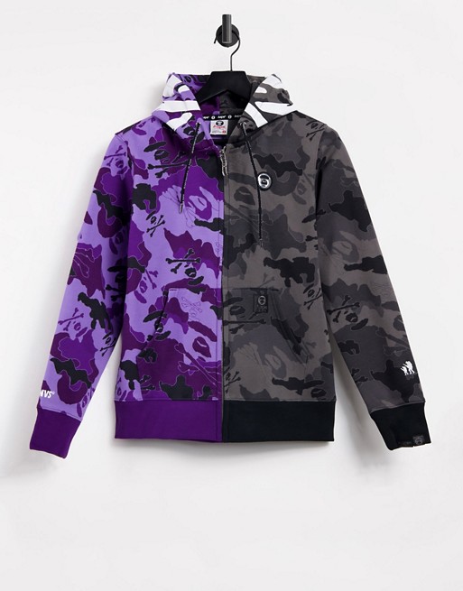 AAPE By A Bathing Ape king kong full-zip camo hoodie with hood print in black/purple