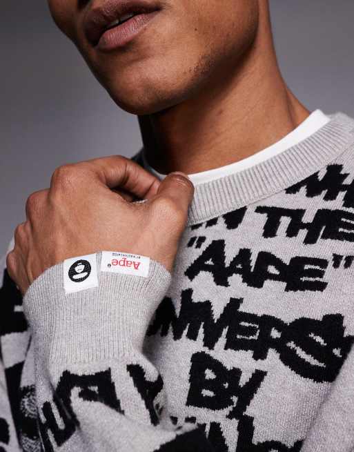 Aape by A Bathing Ape knit sweater in gray with all over graffiti print, 5 of 5