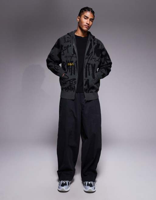 Aape by A Bathing Ape knit zip up hoodie in black with all over graffiti print, 2 of 5