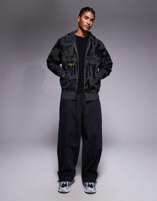 Aape by A Bathing Ape knit zip up hoodie in black with all over