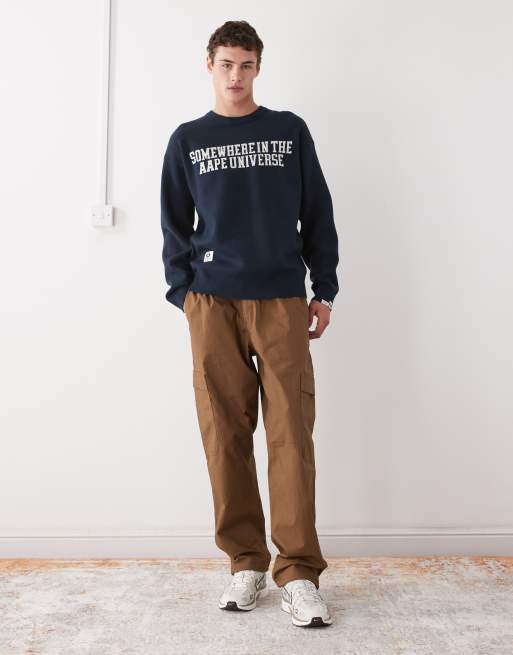 Aape by A Bathing Ape knitted jumper in navy with chest and back logo print, 2 of 5