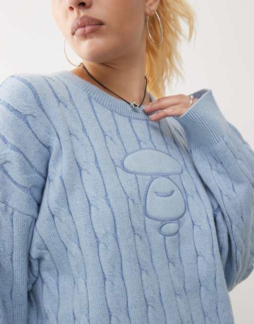 Aape By A Bathing Ape knitted logo sweatshirt in light blue, 3 of 4