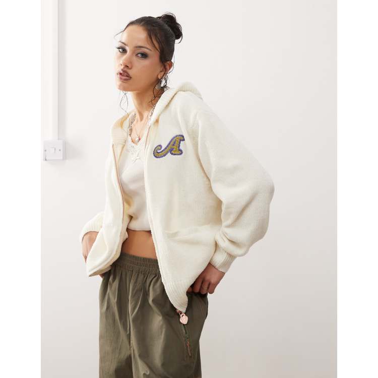 Aape By A Bathing Ape knitted logo zip-up hoodie in ivory | ASOS