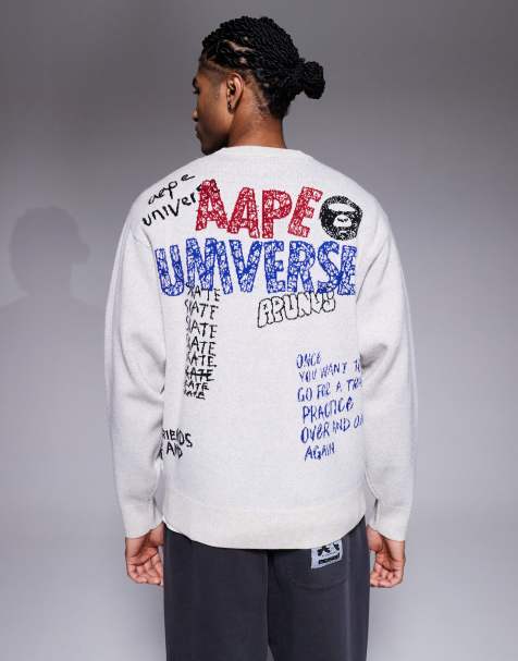 Aape by A Bathing Ape knitted sweater in off white with placement scribble print - view 1
