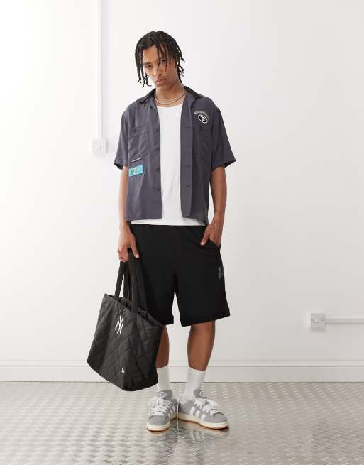 AAPE BY A BATHING APE – Kurzärmliges Worker-Hemd in Dunkelgrau mit Stickerei hinten , 3 von 4
