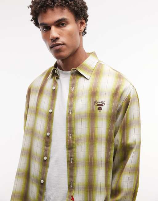 Aape by A Bathing Ape langärmliges kariertes Flanellhemd in Grün und Weiß, 3 von 5
