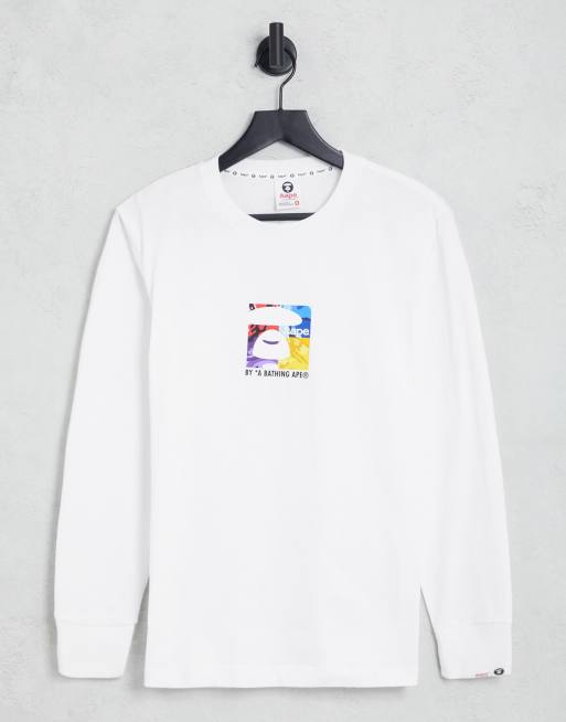 AAPE by A Bathing Ape – Langärmliges Oberteil in Weiß mit kastenförmigem Logoprint