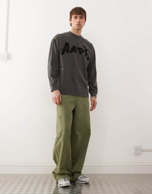 Aape by A Bathing Ape – Langärmliges Oversize-T-Shirt in verwaschenem Schwarz mit Graffiti-Print, 2 von 5