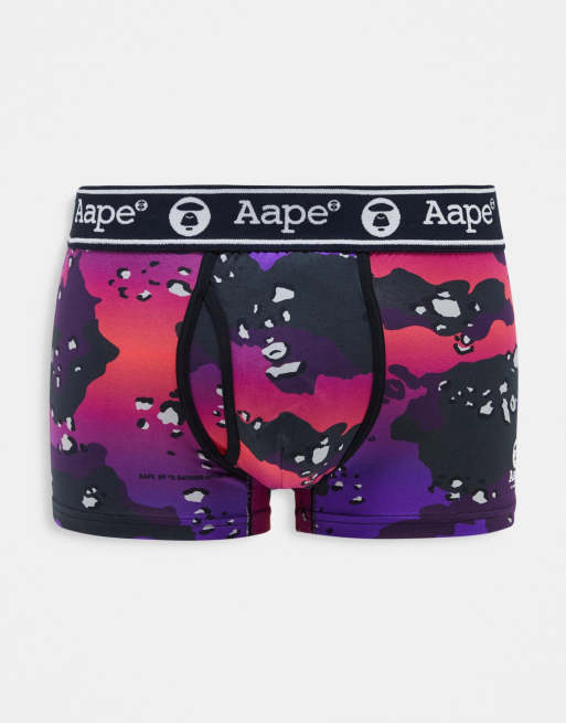 Aape by A Bathing Ape – Lila kamouflagemönstrade boxershorts med logga på midjebandet