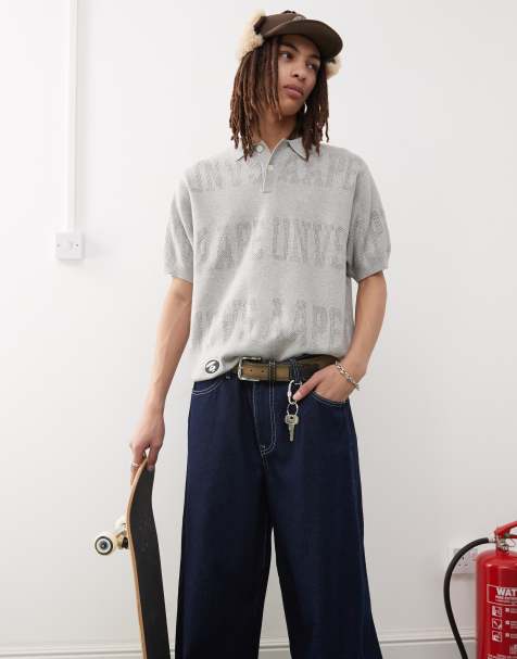 Aape By A Bathing Ape – Ljusgrå, stickad pikétröja med monogramlogga - view 1