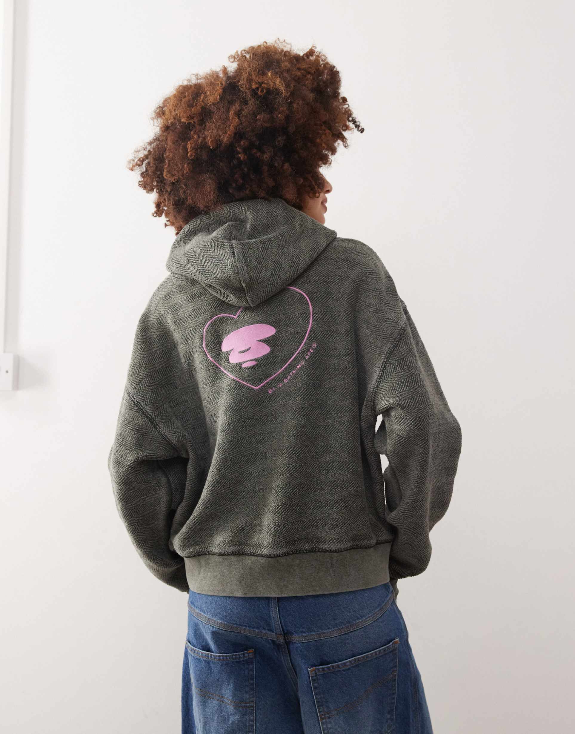 aape by a bathing ape logo back print hoodie in dark gray