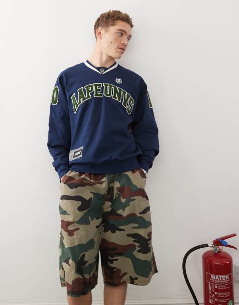 Aape by A Bathing Ape logo college sweatshirt in navy - view 1