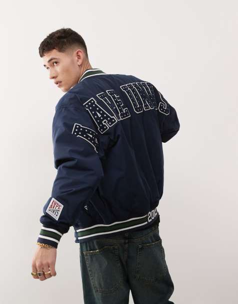 Aape By A Bathing Ape logo college varisty jacket in navy - view 1